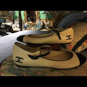 Vintage beige and black CHANEL shoes.